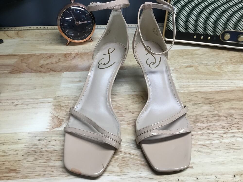 Sam Edelman Peonie Women's 8 Tan Patent Leather Kitten Heel Strappy Sandals